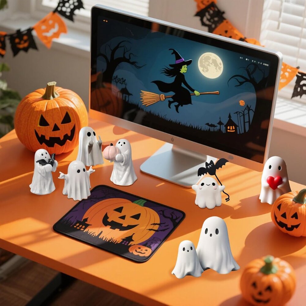 Halloween Ghost with Bat Balloon Figurine - Ghost Figurine Ghost Decor, Cute Gho - Picture 2 of 7